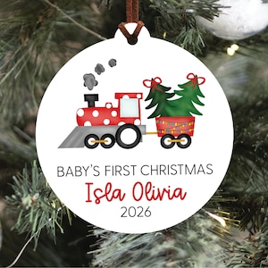 Baby's First Christmas Ornament 2026, Train Newborn Ornament 2026, Personalized Baby Christmas Ornament, Custom Holiday Ornament, Baby Gift image 1