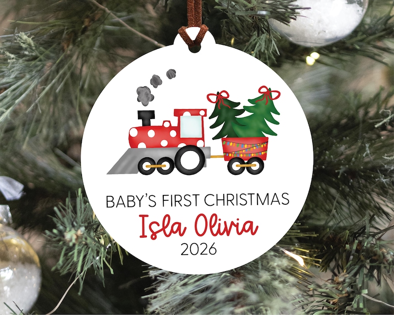 Baby's First Christmas Ornament 2026, Train Newborn Ornament 2026, Personalized Baby Christmas Ornament, Custom Holiday Ornament, Baby Gift image 1