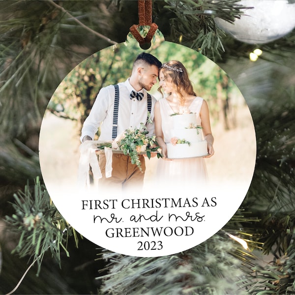 Newlywed Christmas Ornament with Photo, First Christmas Married Ornament, First Christmas As Mr. And Mrs. Ornament, Newlywed Christmas Gift