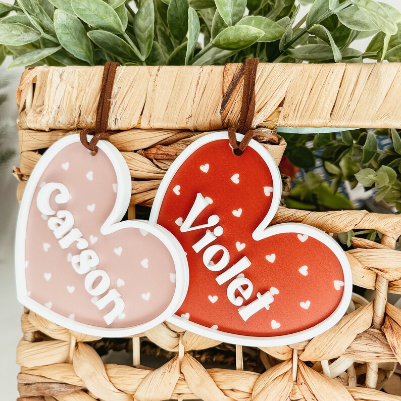 Valentine's Day Basket Tag, Personalized Valentine's Day Name Tag, Custom Basket Tag, Acrylic Heart Name Tag, Acrylic Heart Tag, Acrylic Tag image 8