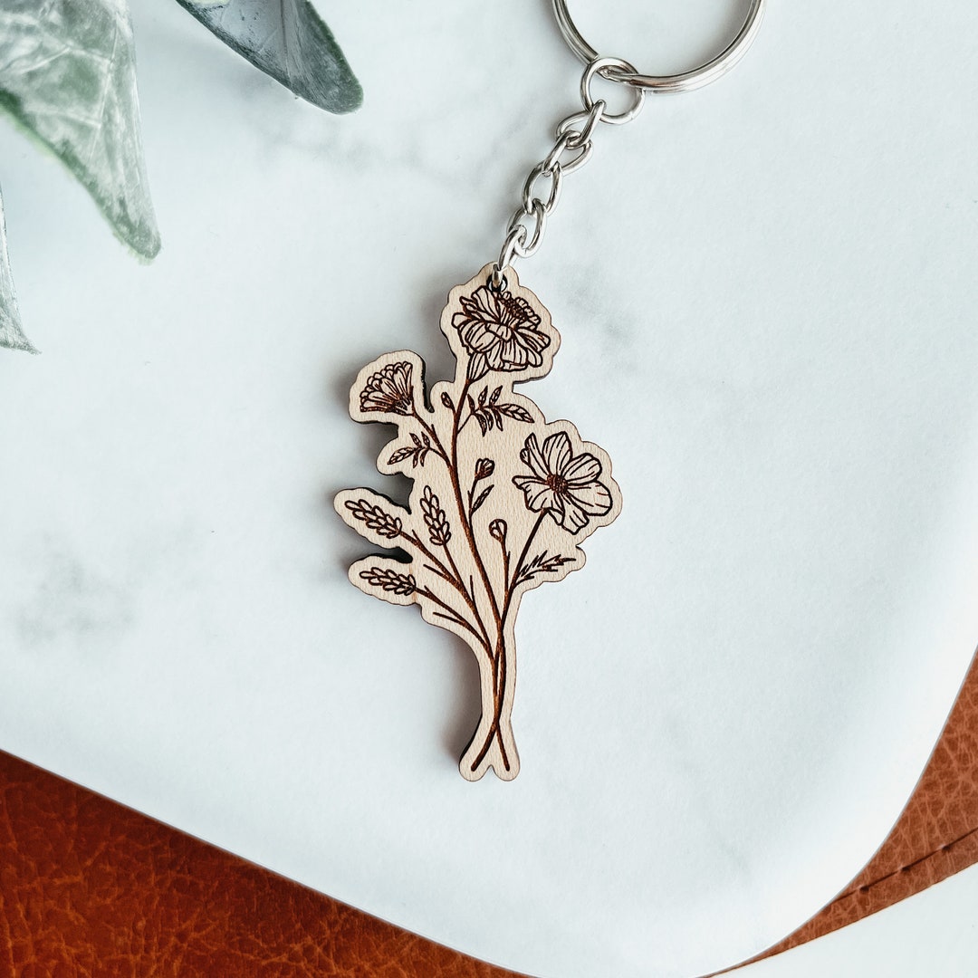 Birth Month Flower Keychain, Personalized Keychain, Custom Birth Flower ...