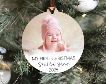 My First Christmas Photo Ornament, Baby's First Christmas Ornament, 2025 New Baby Holiday Ornament, Stocking Stuffer, Baby Shower Gift
