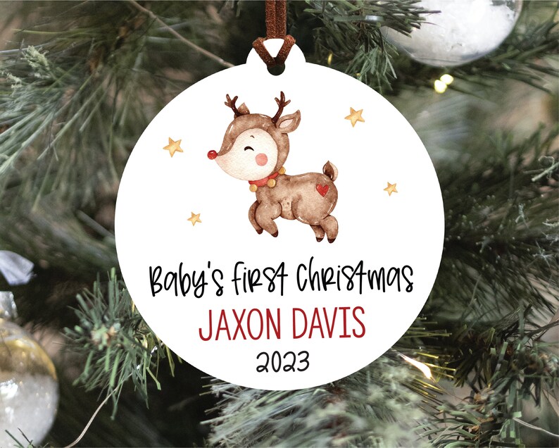 Baby's First Christmas Ornament, Personalized Baby Christmas Ornament, Custom Holiday Ornament, New Baby Christmas Gift, Rainbow Baby Gift image 1