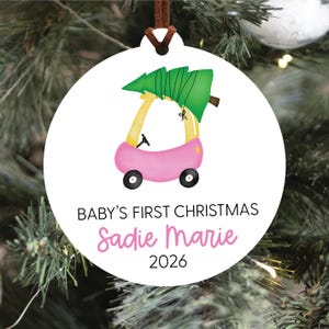 Baby's First Christmas Ornament 2026, Train Newborn Ornament 2026, Personalized Baby Christmas Ornament, Custom Holiday Ornament, Baby Gift Pink Car
