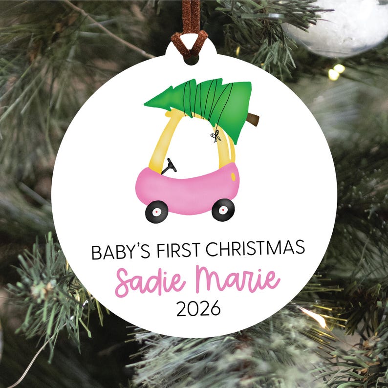 Baby's First Christmas Ornament 2026, Train Newborn Ornament 2026, Personalized Baby Christmas Ornament, Custom Holiday Ornament, Baby Gift Pink Car
