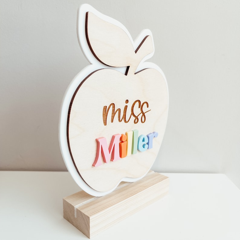 Personalized Teacher Name Sign, Teacher Desk Name Sign, Desk Name Plate, Custom Teacher Gift, Teacher Apple Sign, Custom Desk Name Sign image 6