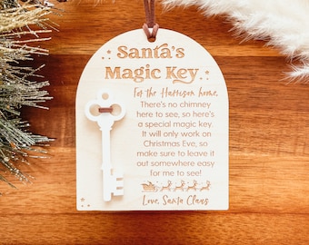 Personalized Santa's Magic Key Christmas Ornament, Santa Key Ornament, Custom Christmas Ornament, Family Name Ornament, Engraved Ornament