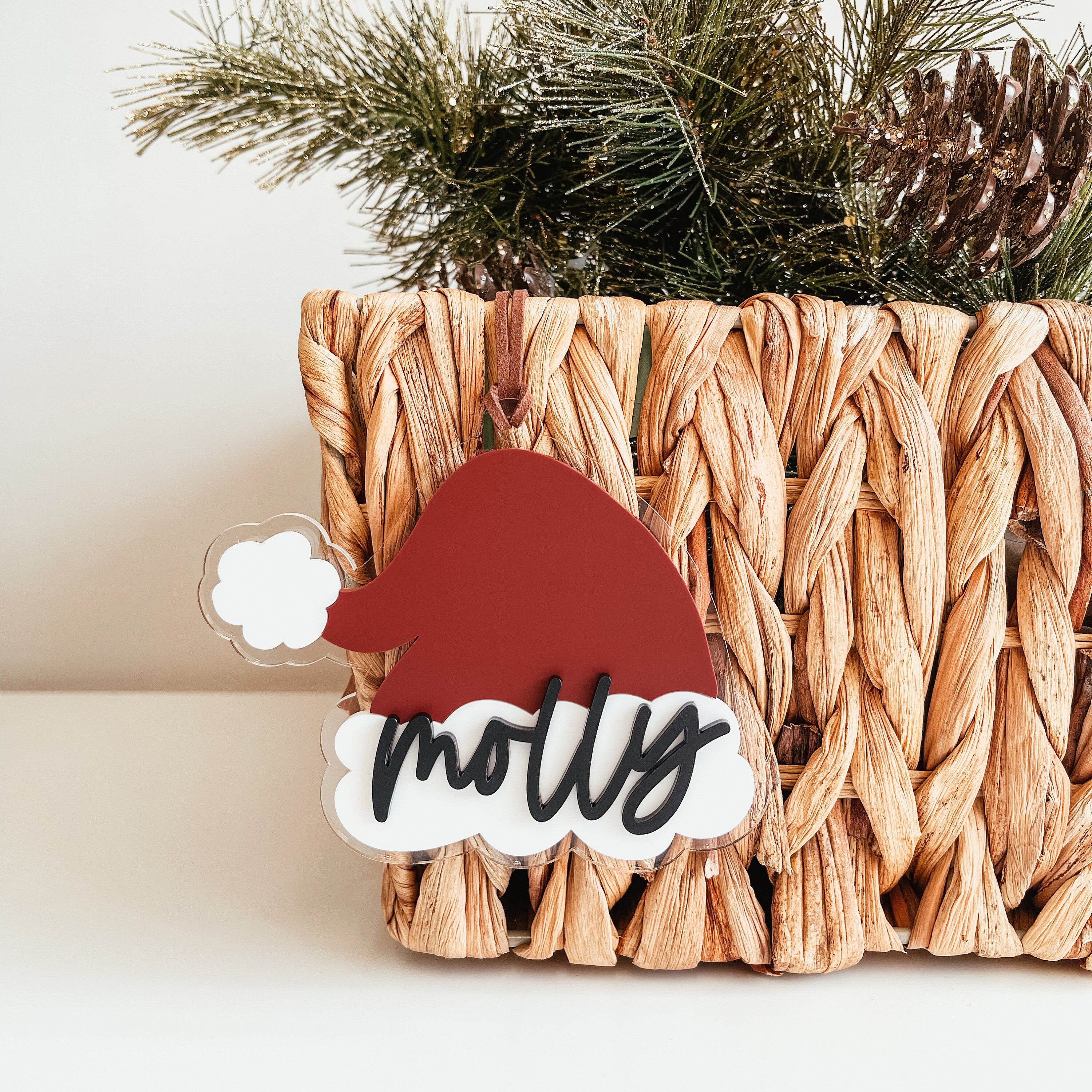 Personalized Christmas Stocking Tag, 3D Santa Hat Stocking Tag, Acrylic Stocking Tag, Christmas Ornament With Name, 3D Holiday Ornament