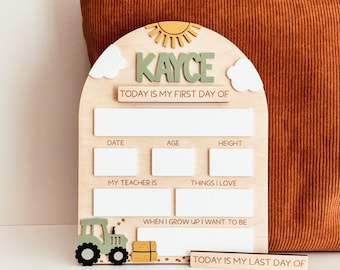 First And Last Day Of School Sign, Tractor First Day Of School Board, Back To School Sign, Interchangeable School Sign, School Photo Sign