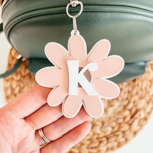 Daisy Backpack Tag, Acrylic Bag Tag, Retro Letter Bag Tag, Lunch Box Tag, Daisy Diaper Bag Tag, Acrylic Bag Keychain, Kid's Luggage Tag