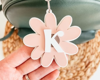 Daisy Backpack Tag, Acrylic Bag Tag, Retro Letter Bag Tag, Lunch Box Tag, Daisy Diaper Bag Tag, Acrylic Bag Keychain, Kid's Luggage Tag