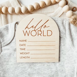 Wooden Birth Announcement, Hello World Sign, Birth Announcement Sign, Baby Birth Stat Sign, Newborn Photo Sign, Baby Shower Gift, Baby Gift