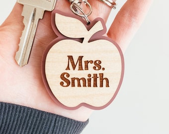 Custom Teacher Keychain, Teacher Apple Keychain, Teacher Name Keychain, Teacher Appreciation Gift, End Of Year Teacher Gift, Educator Gift