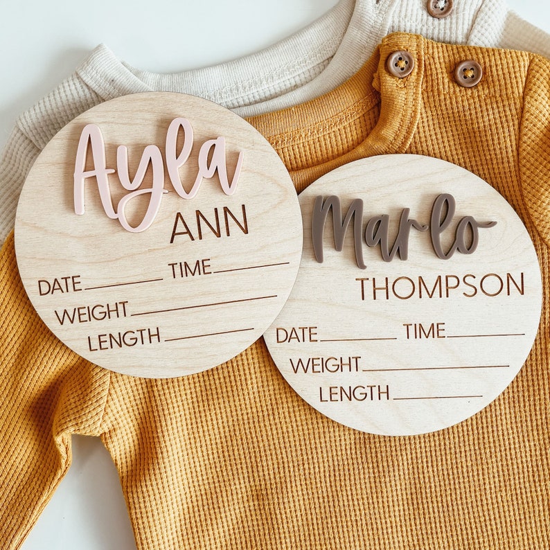 Wooden Birth Announcement, Birth Announcement Sign, Baby Name Sign, Hospital Newborn Photo Sign, Newborn Baby Photo Prop, Baby Shower Gift image 1