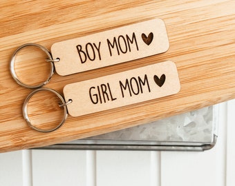 Boy Mom Keychain, Girl Mom Keychain, Mom Keychain, Mother Keychain, Keychain for Mom, Wooden Keychain, Engraved Keychain, Gift for Mom