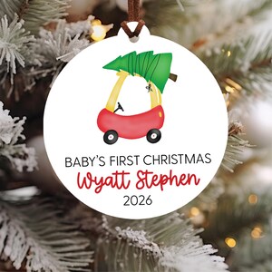 Baby's First Christmas Ornament 2026, Train Newborn Ornament 2026, Personalized Baby Christmas Ornament, Custom Holiday Ornament, Baby Gift Red Car
