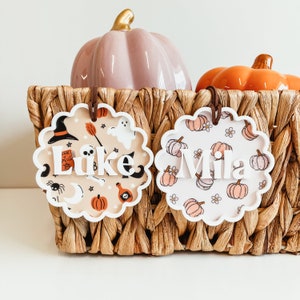 Halloween Basket Tag, Boo Basket Tag, Personalized Halloween Name Tag, Custom Basket Tag, Acrylic Scallop Name Tag, Acrylic Pumpkin Tag