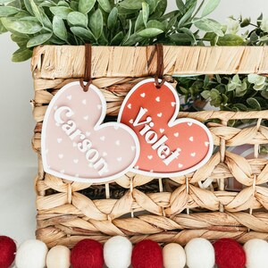 Valentine's Day Basket Tag, Personalized Valentine's Day Name Tag, Custom Basket Tag, Acrylic Heart Name Tag, Acrylic Heart Tag, Acrylic Tag image 2