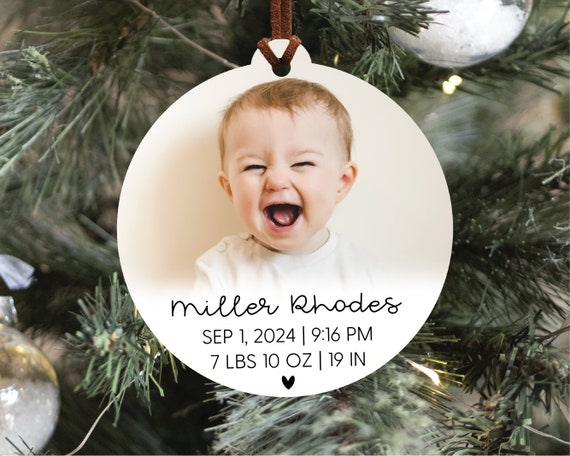 Baby's First Christmas Photo Ornament, Birth Statistics Holiday