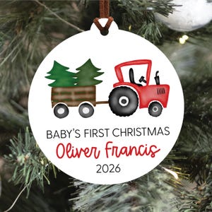 Baby's First Christmas Ornament 2026, Train Newborn Ornament 2026, Personalized Baby Christmas Ornament, Custom Holiday Ornament, Baby Gift Tractor