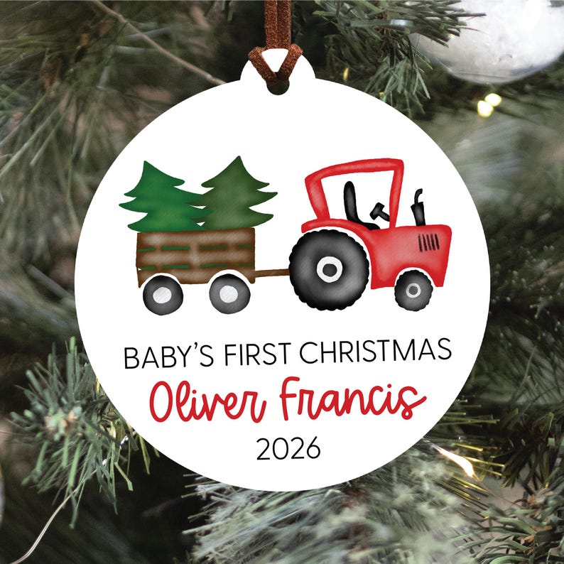 Baby's First Christmas Ornament 2026, Train Newborn Ornament 2026, Personalized Baby Christmas Ornament, Custom Holiday Ornament, Baby Gift Tractor