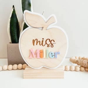 Personalized Teacher Name Sign, Teacher Desk Name Sign, Desk Name Plate, Custom Teacher Gift, Teacher Apple Sign, Custom Desk Name Sign image 1