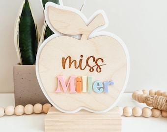 Personalized Teacher Name Sign, Teacher Desk Name Sign, Desk Name Plate, Custom Teacher Gift, Teacher Apple Sign, Custom Desk Name Sign