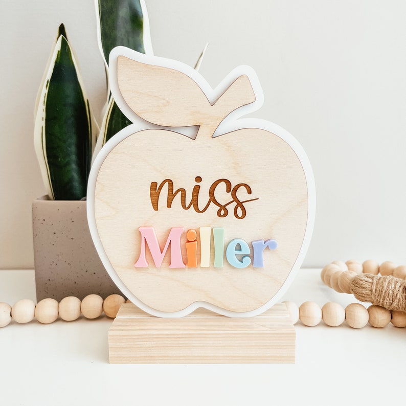 Personalized Teacher Name Sign, Teacher Desk Name Sign, Desk Name Plate, Custom Teacher Gift, Teacher Apple Sign, Custom Desk Name Sign image 1