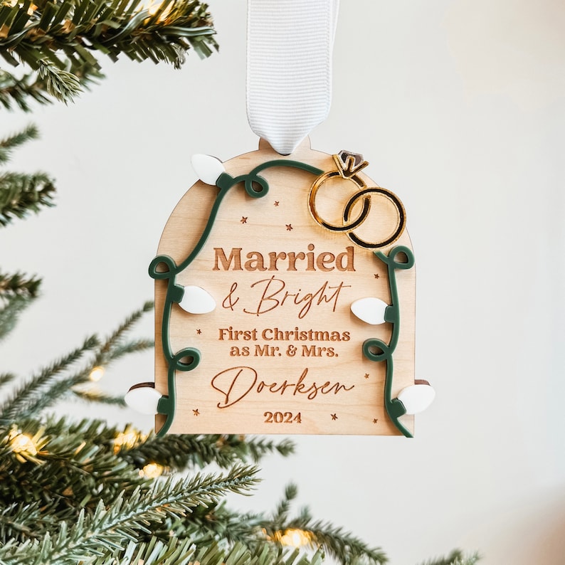 First Christmas As Mr. and Mrs. Ornament, 2025 Newlywed Christmas Ornament, Married And Bright Ornament, Wedding Ornament, Newlywed Gift