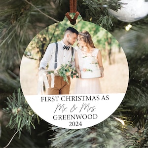 Newlywed Christmas Ornament with Photo, 2024 First Christmas Married Ornament, First Christmas Mr. And Mrs. Ornament, Newlywed Christmas
