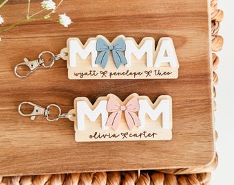 Custom Mom Keychain, Mother's Day Keychain, Mama Bow Keychain, 3D Mom Keychain, Mom Bow Keychain, Personalized Keychain For Mom