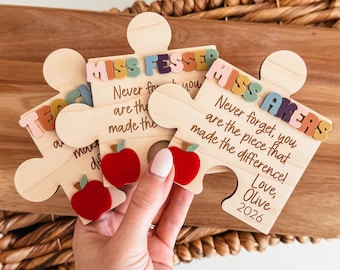 Personalized Teacher Puzzle Piece Magnet, Teacher Appreciation Gift, Custom Teacher Name Magnet, End of Year Teacher Gift