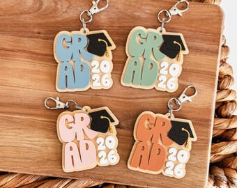 Class of 2026 Keychain, Graduation Keychain, 3D Grad Keychain, Graduation Gift, Grad Hat Keyring, Graduation Gift, 3D Acrylic Keychain