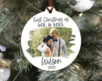 Newlywed Christmas Ornament with Photo, First Christmas Married Ornament, First Christmas As Mr. And Mrs. Ornament, Newlywed Christmas Gift