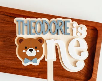 Teddy Bear First Birthday Cake Topper, Teddy Bear Cake Topper, One Cake Topper, Boy Birthday Cake Decor, Bear Theme Party