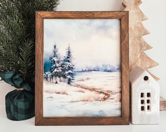 Watercolour Winter Scene Wood Sign, Winter Scene Wall Art, Winter Wood Sign, Christmas Wall Decor, Christmas Home Decor, Framed Sign