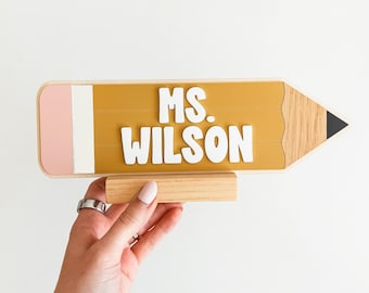 Personalized Teacher Name Sign, Teacher Desk Name Sign, Desk Name Plate, Custom Teacher Gift, Teacher Pencil Sign, Teacher Appreciation Gift