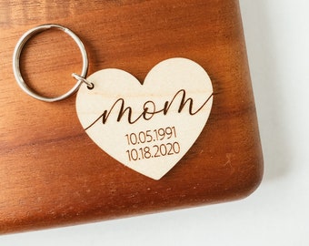 Custom Mom Keychain, Birth Date Keychain, Personalized Mom Keyring, Birth Date Keychain,  Mother's Day Gift, Engraved Keychain, Gift for Mom