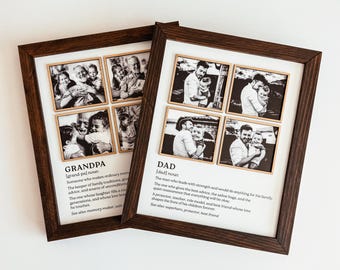 Personalized Dad or Grandpa Definition Photo Sign, Custom Father’s Day Picture Frame Gift, Framed Family Photo Keepsake, Dad Sign