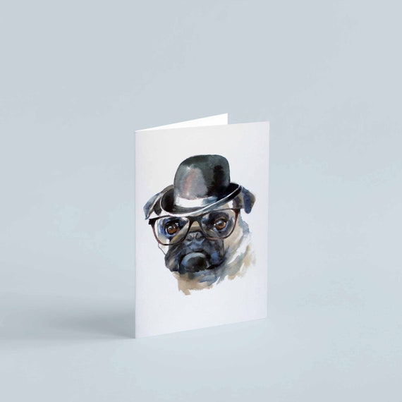 Printed Funny Watercolour Pug Greetings Card, Pug Birthday Card, A6 Card, Humorous Dog Greetings Card Printed Funny Watercolour Pug Greetings Card, Pug Birthday Card, A6 Card, Humorous Dog Greetings Card