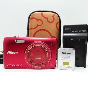 Nikon Coolpix S3500 20.0MP Digital Compact Camera - Red with Accessories.