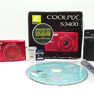 Nikon COOLPIX S3400 Red 20.0MP 7x Compact Digital Camera with Box.