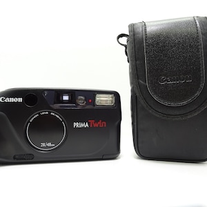 Canon PRIMA Twin Black Point & Shoot 35mm Film Camera with Case.
