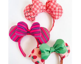 The Pink Collection of mouse ears, Strawberry mouse ears, Checkered mouse ears &  Pink mexican mouse ears, Rose ears