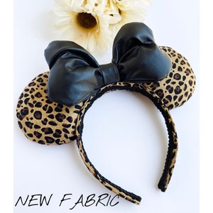 Leopard print Inspired mouse ears w/ faux leather bow