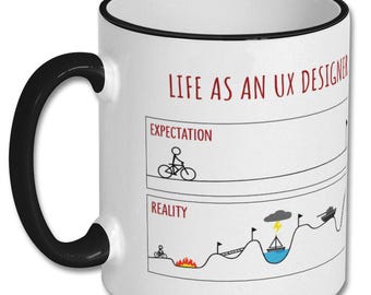 ERWARTUNGEN VS WIRKLICHKEIT Designer lustiges Geschenk, Designer Geschenk, Designer Tasse, Designer Geschenk, Tasse für Designer, Designer