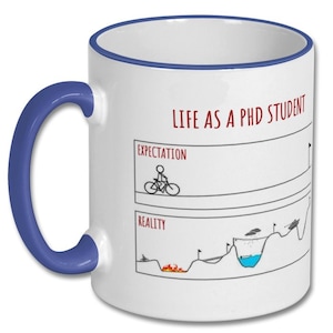 LIFE as a PHD STUDENT, expectations vs reality, phd student mug, phd student gift, doctorate mug, doctorate gift, phd graduation, new phd