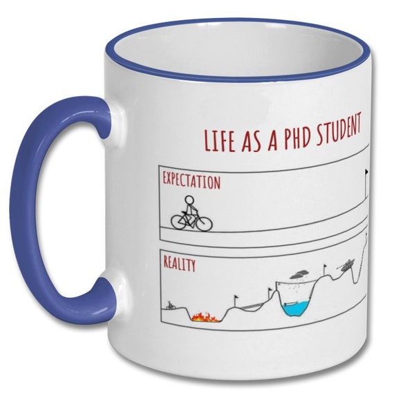 LIFE as a PHD STUDENT, expectations vs reality, phd student mug, phd student gift, doctorate mug, doctorate gift, phd graduation, new phd