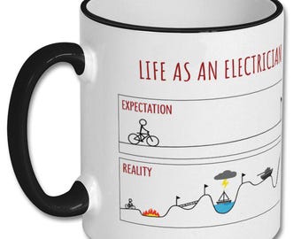 EXPECTATIONS VS REALITY electrician funny gift, electrician gift, electrician mug, practical gifts for electricians, electrician gift idea
