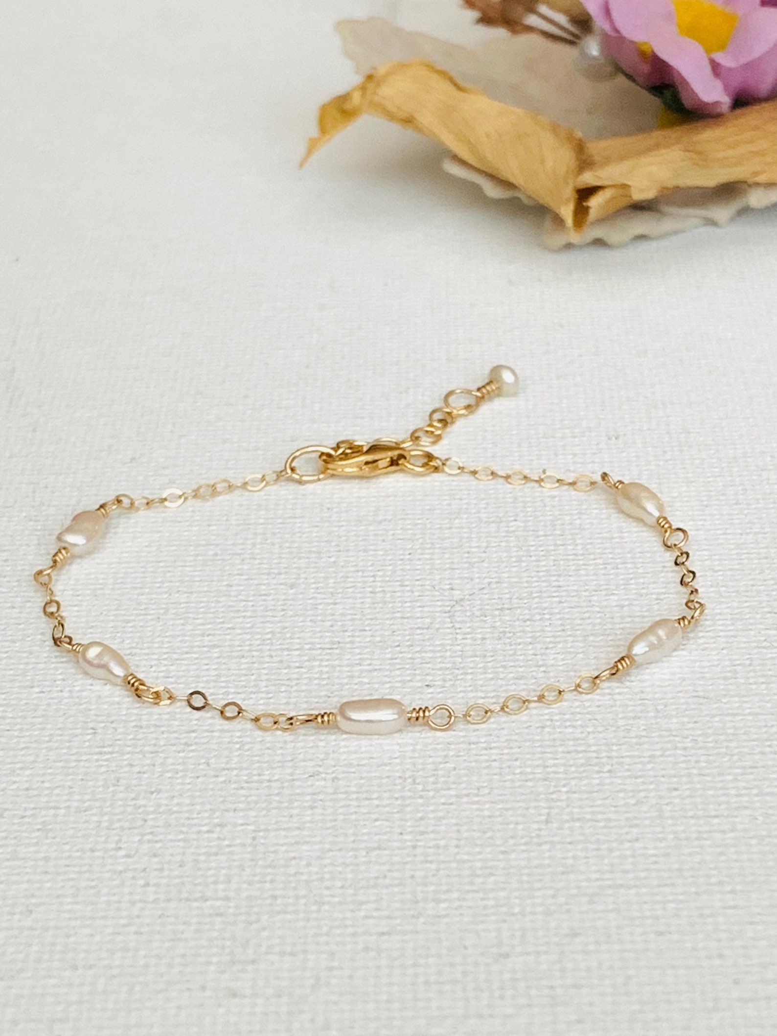 14K Solid Gold Pearl Bracelet Gold Pearl Bracelet Wedding Etsy